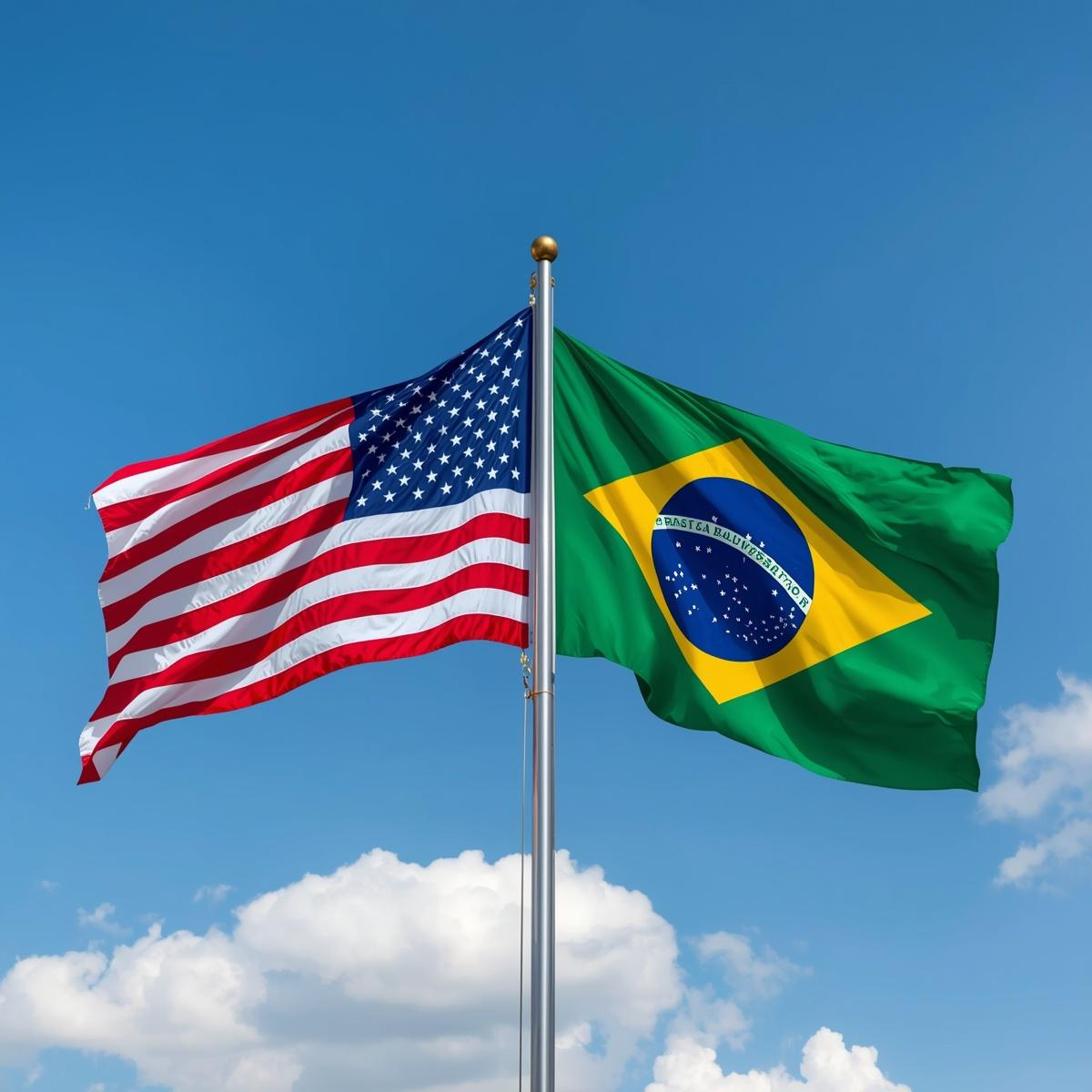 Bandeiras do Brasil e dos Estados Unidos